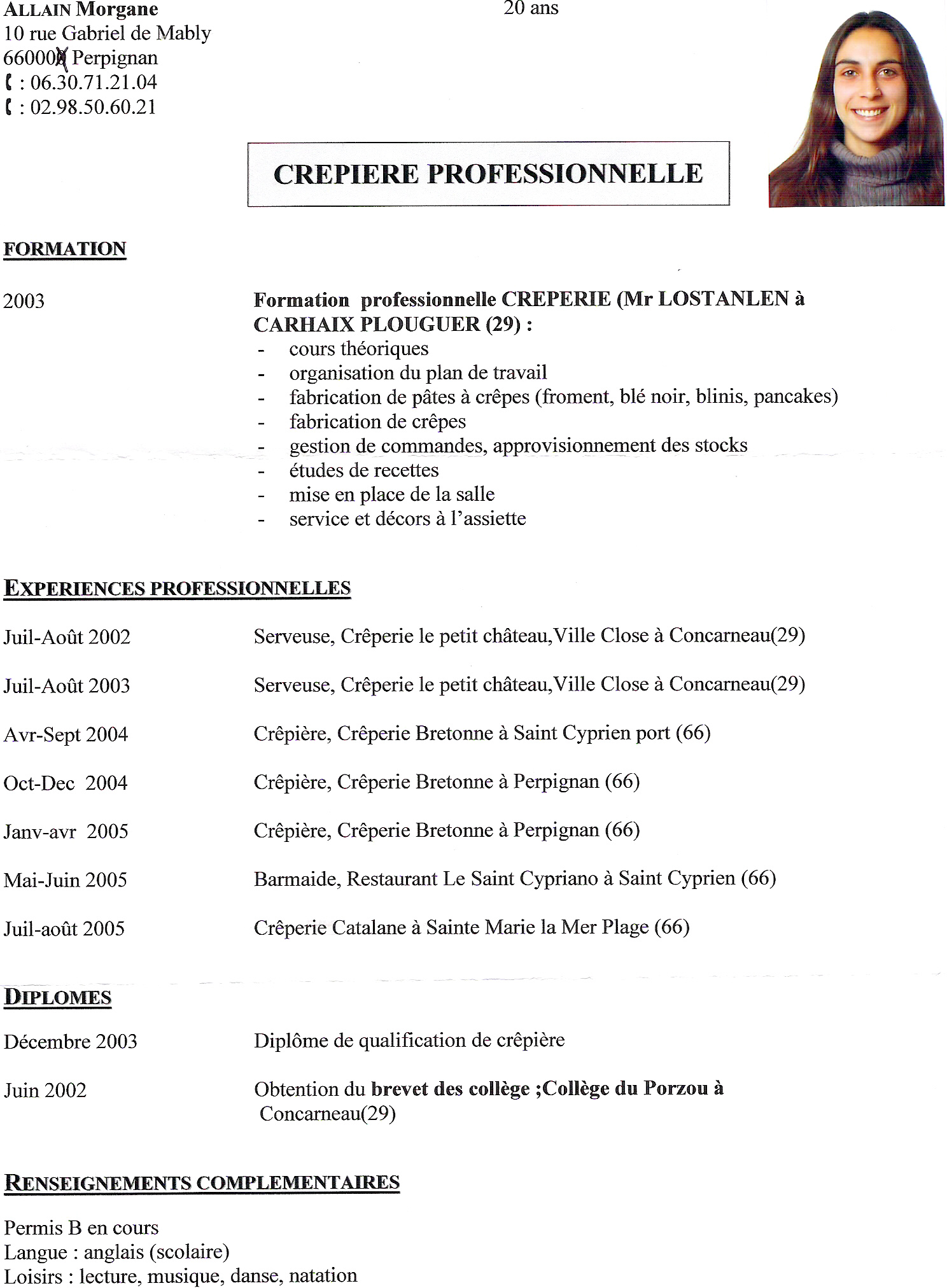 Resume Format: Model Cv En Francais