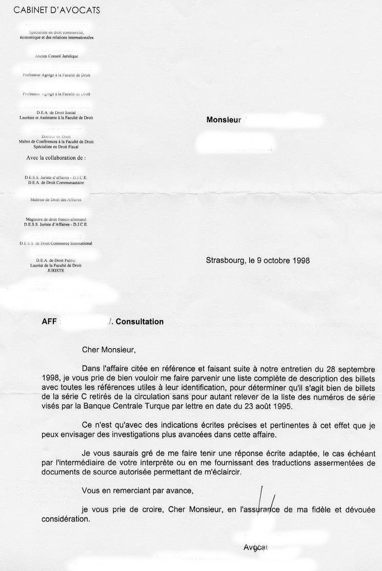 Letter dated, 9th of October 1998