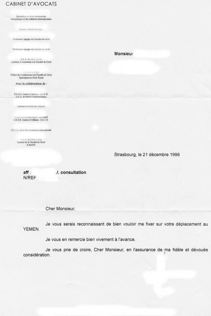 Letter dated, 21th of December 1998