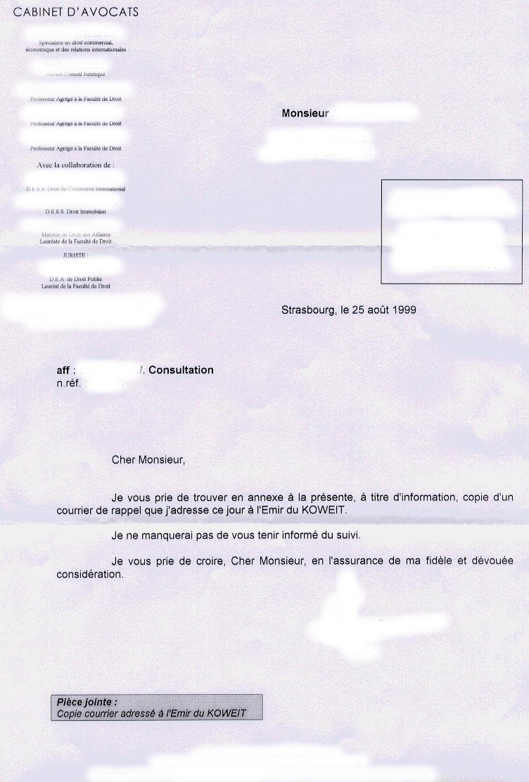 Letter dated, 25th of August 1999