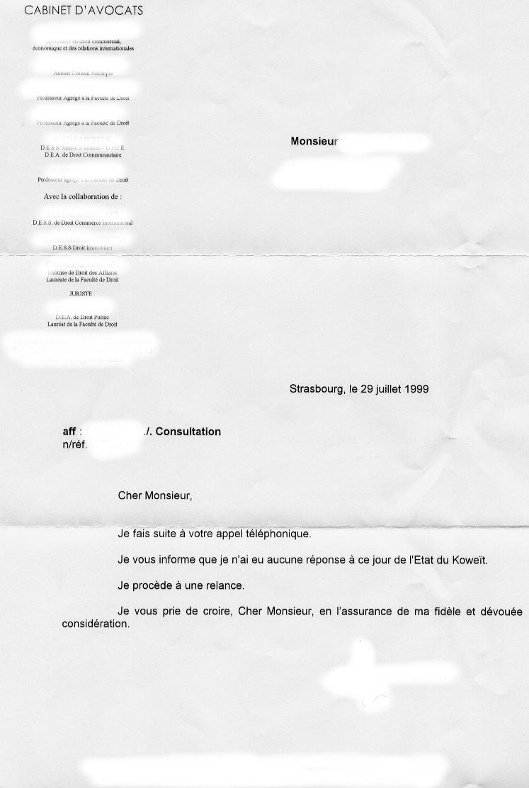 Letter dated, 29th of July 1999