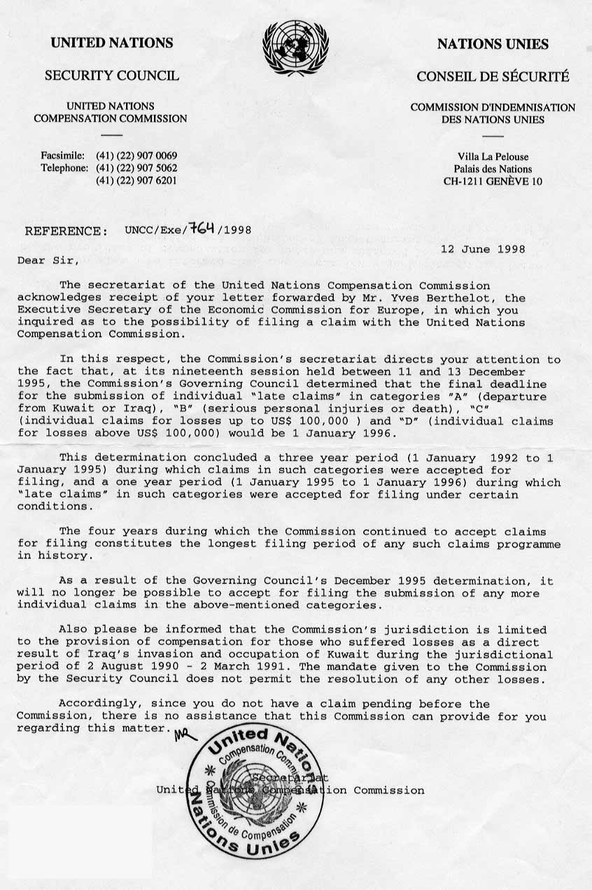 Letter dated, 12th of June1998