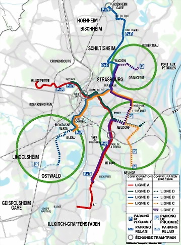 Le rseau de tram et ses extensions.